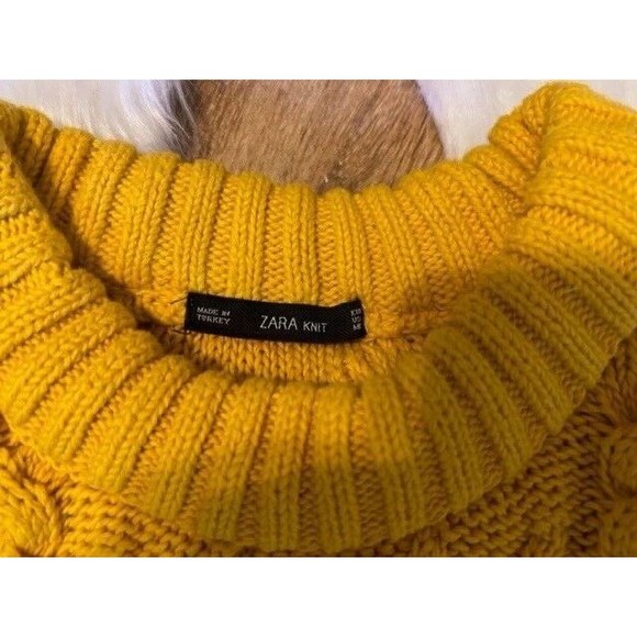 Zara Sweater Womens Size Small Cable Fisherman Chunky Knit Pullover Mustard GUC - Picture 5 of 9